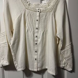 Toad&Co Cream Lace-Yoke Button Front Blouse